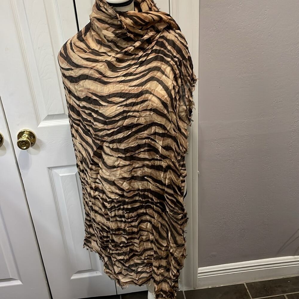 Saint Laurent Scarf Animal Print Striped Brown Modal Cashmere Large Retail $750‎ - Picture 8 of 8